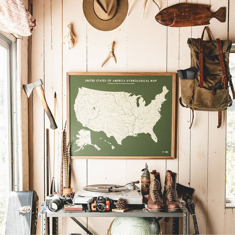 USA Hydrological Map – Canvas Green - Muir Way - 