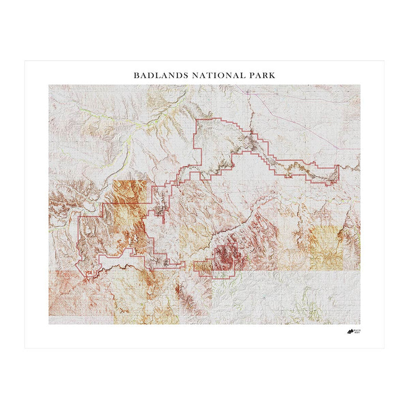 Badlands Shaded Relief Map - Muir Way - Relief Series