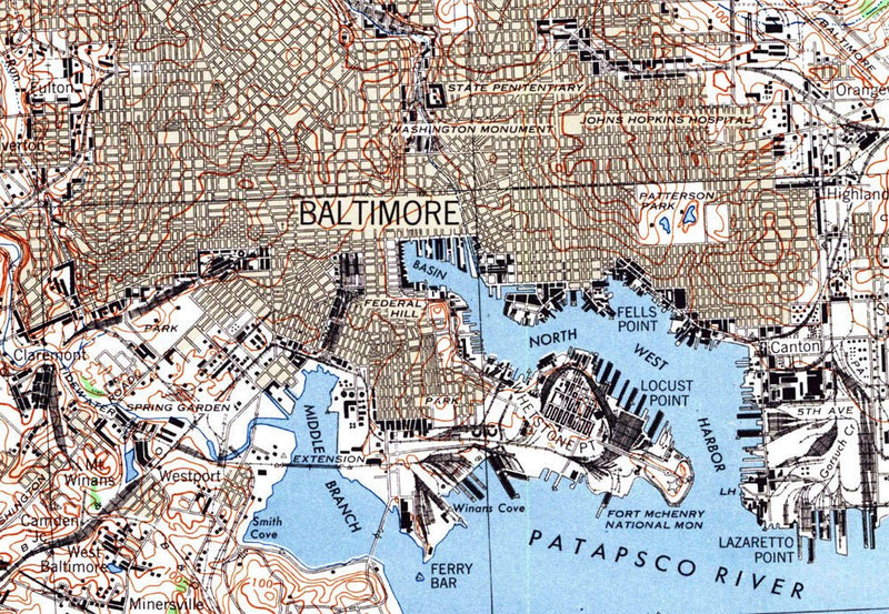 Baltimore, MD 1944 USGS Map - Muir Way - Vintage Map