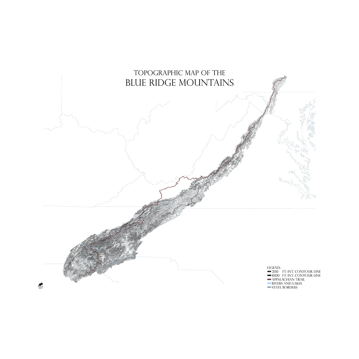 Map of Blue Ridge Mountains Range