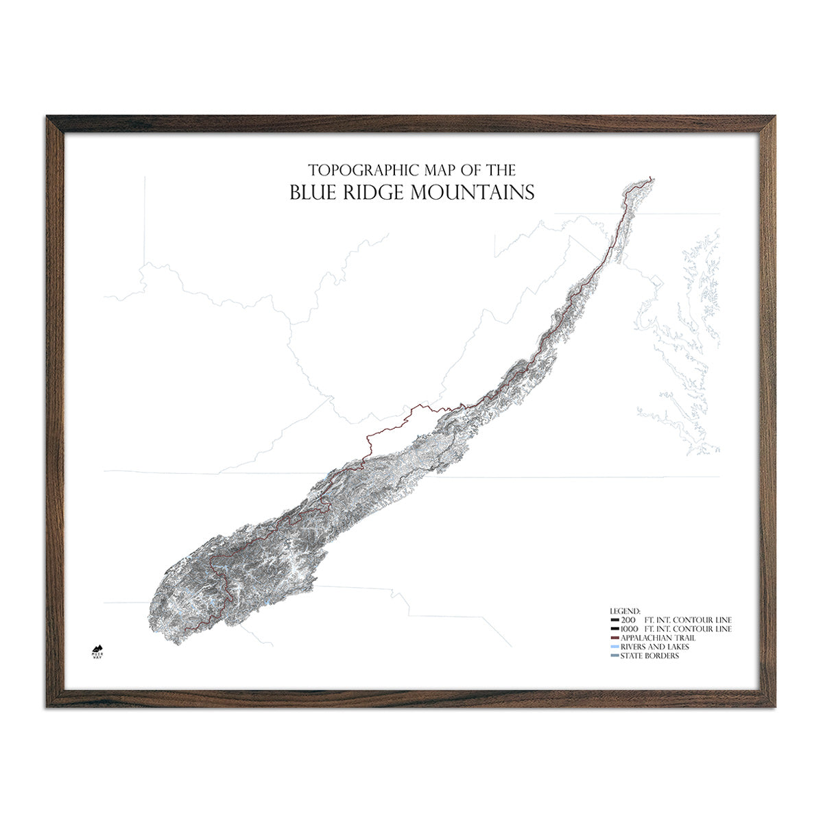 Map of Blue Ridge Mountains Range
