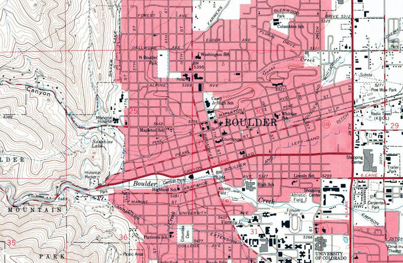 Boulder, CO 1966 USGS Map - Muir Way - Vintage Map