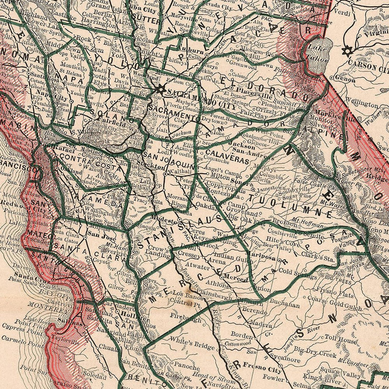 California 1883 Map - Muir Way - Vintage Map