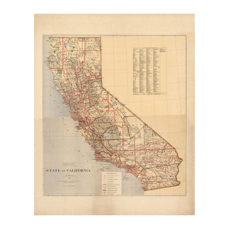 California State 1876 Map - Muir Way - Vintage Map