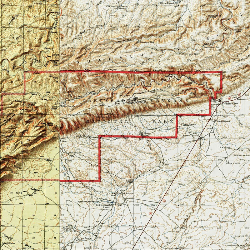 Carlsbad Caverns Shaded Relief Map - Muir Way - Relief Series