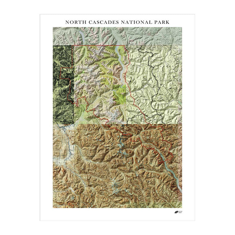 North Cascades Shaded Relief Map - Muir Way - Relief Series