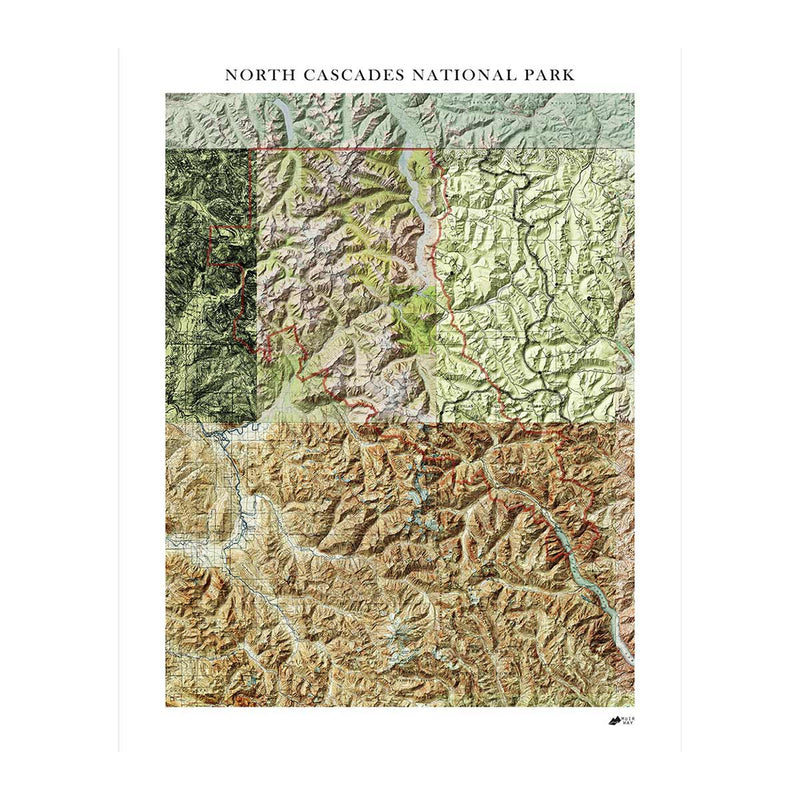 North Cascades Shaded Relief Map - Muir Way - Relief Series