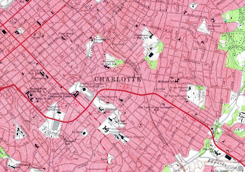 Charlotte, NC 1967 USGS Map - Muir Way - Vintage Map