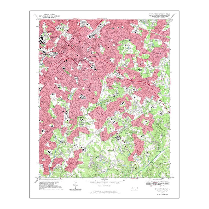 Charlotte, NC 1967 USGS Map - Muir Way - Vintage Map