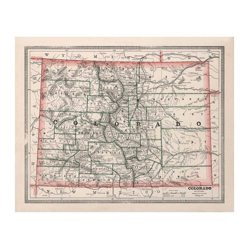 Colorado 1883 Map - Muir Way - Vintage Map