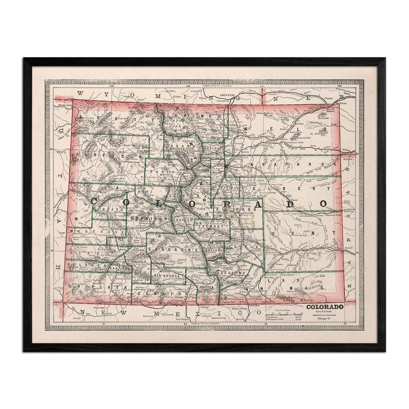 Vintage Map of Colorado 1883