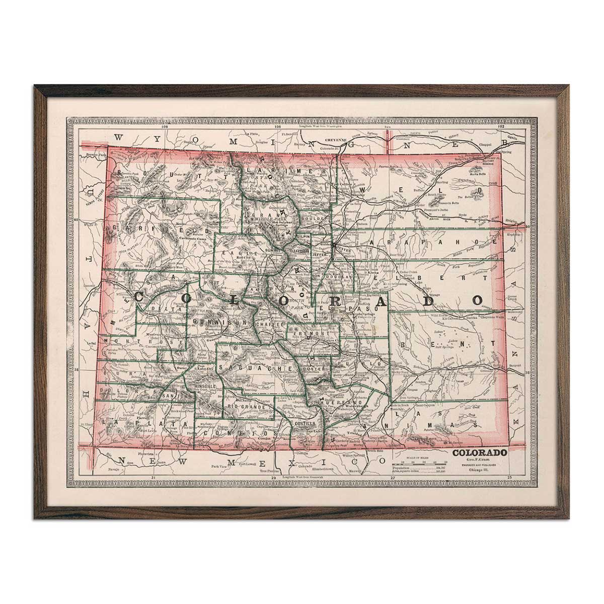 Vintage Map of Colorado 1883