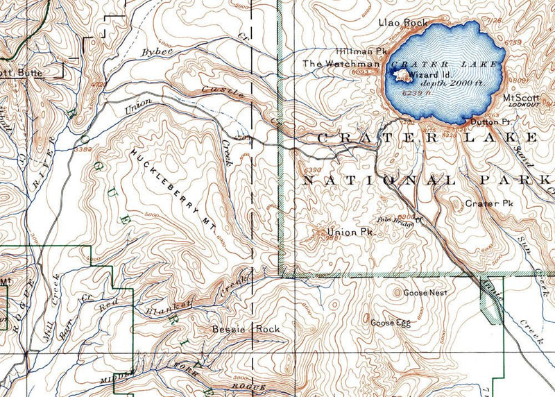 Crater Lake National Park 1937 USGS Map - Muir Way - Vintage Map