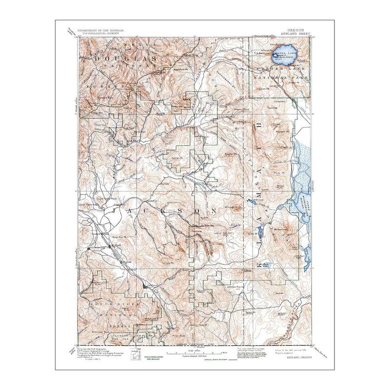 Crater Lake National Park 1937 USGS Map - Muir Way - Vintage Map