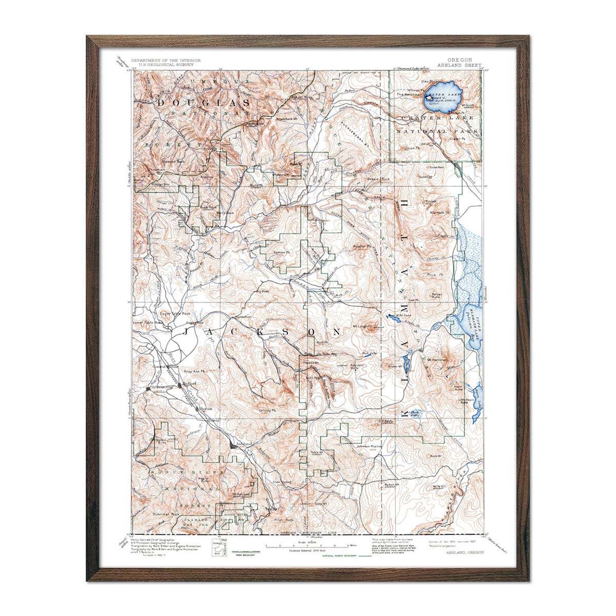 Crater Lake National Park Map 1937