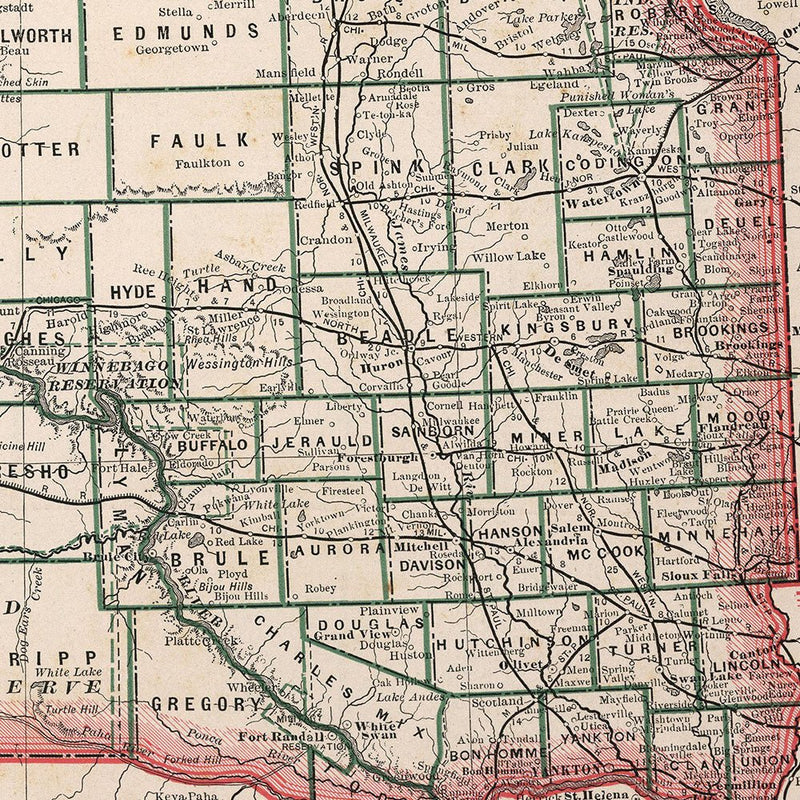 Dakota 1883 Map - Muir Way - Vintage Map