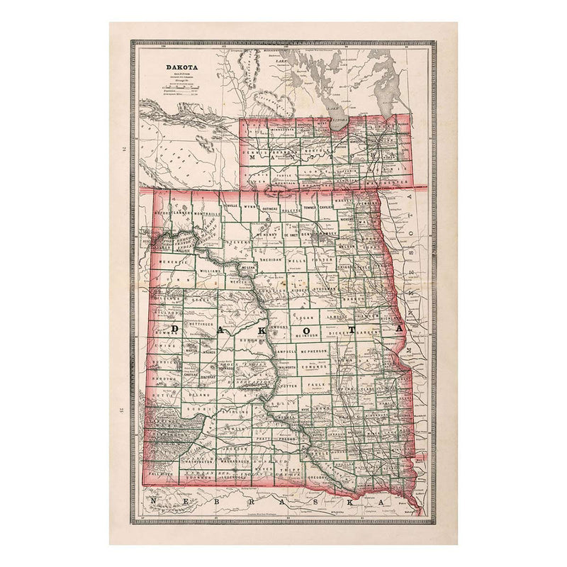 Dakota 1883 Map - Muir Way - Vintage Map