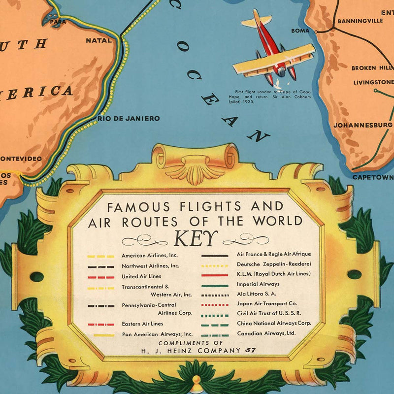 Famous Flights and Air Routes of the World - Muir Way - Vintage Map