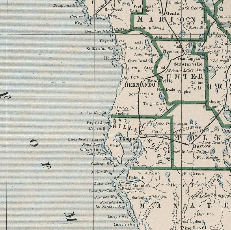 Florida 1883 Map - Muir Way - Vintage Map