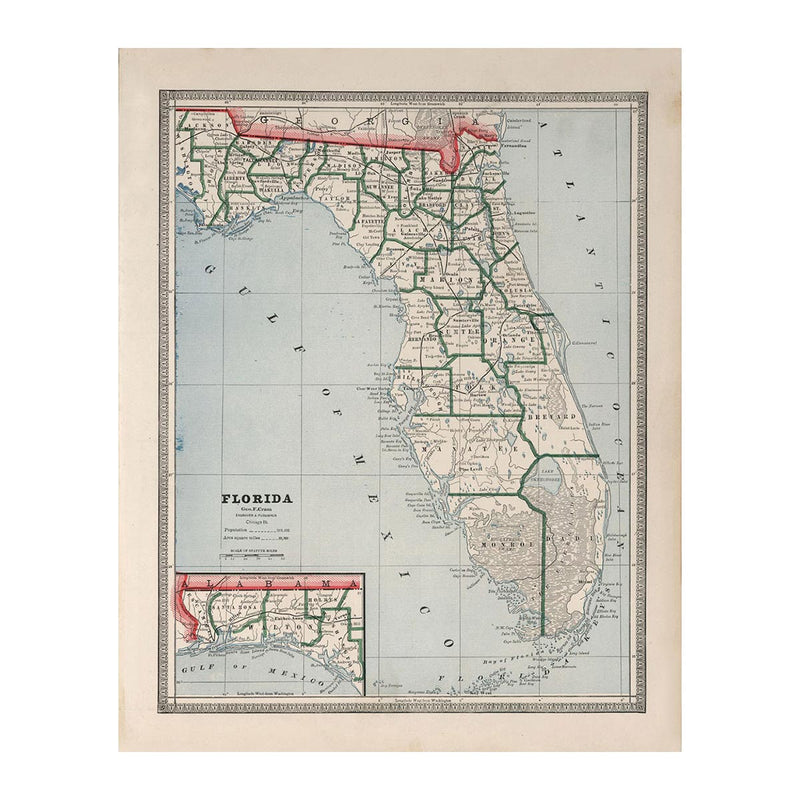Florida 1883 Map - Muir Way - Vintage Map