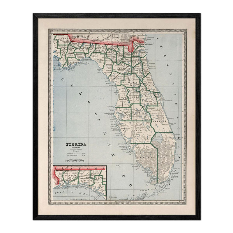 Florida 1883 Map - Muir Way - Vintage Map