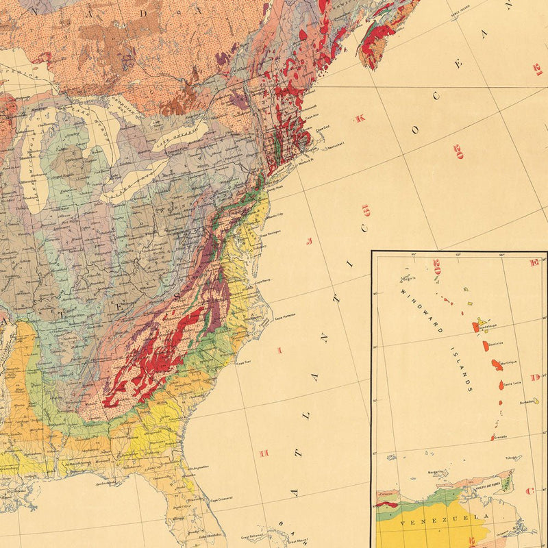 North America Geologic Map 1911 - Muir Way - Vintage Map