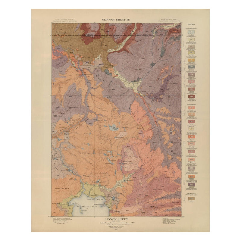 Yellowstone Geologic Map of Canyon Section 1904 Map - Muir Way - Vintage Map