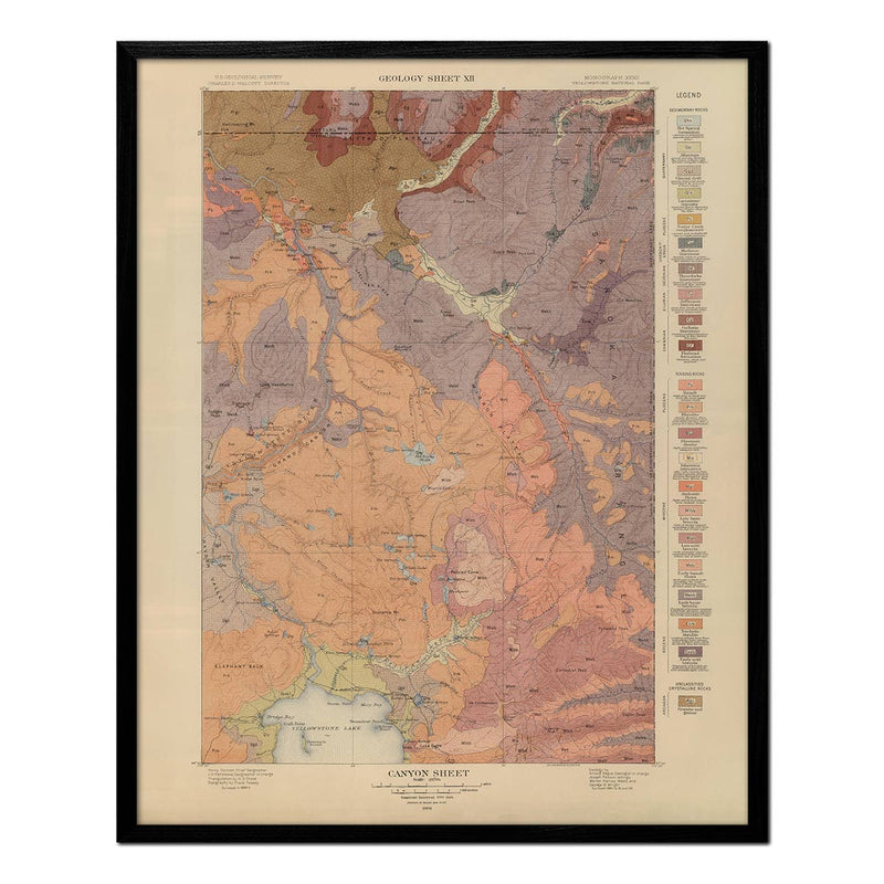 Yellowstone Geologic Map of Canyon Section 1904 Map - Muir Way - Vintage Map