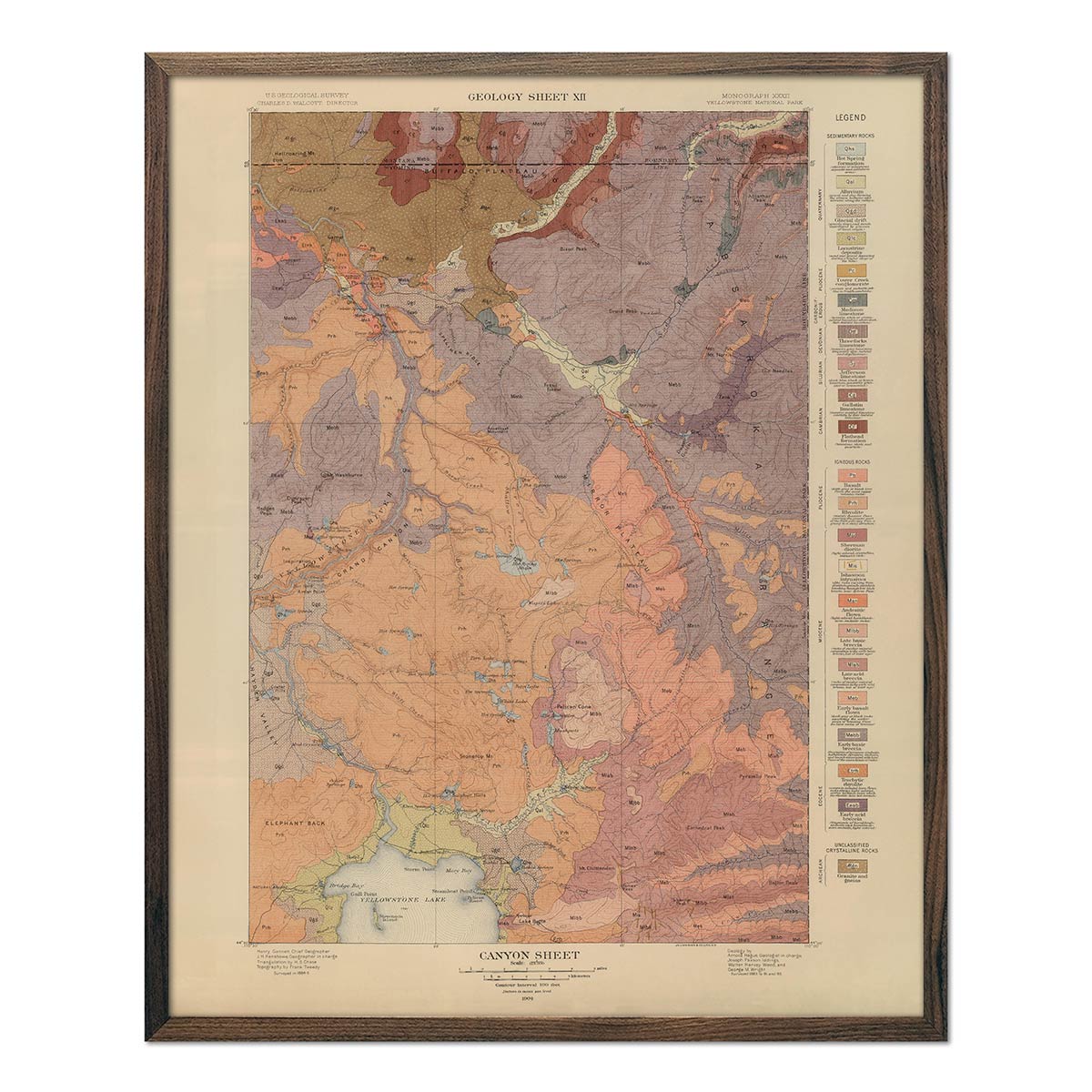 Canyon Section 1904 Yellowstone Geologic Map 