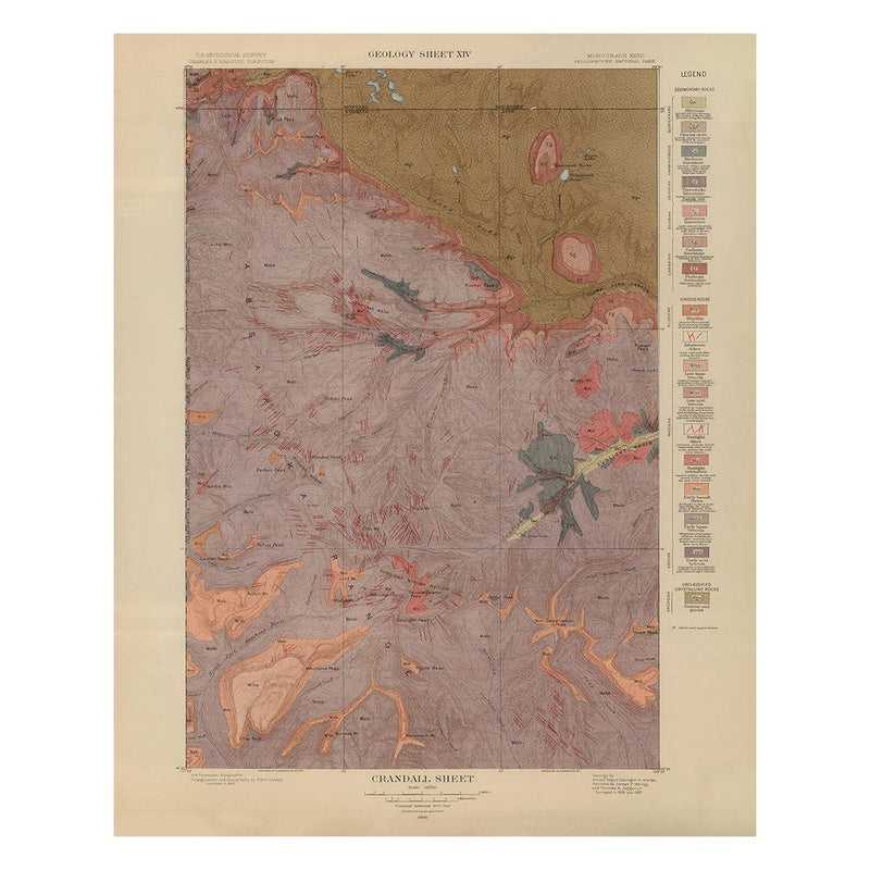 Yellowstone Geologic Map of Crandall 1904 Map - Muir Way - Vintage Map