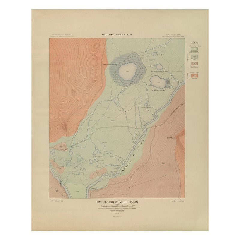 Yellowstone Geologic Map of Excelsior Geyser Basin 1904 Map - Muir Way - Vintage Map