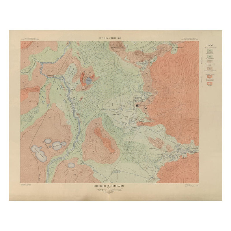 Yellowstone Geologic Map of Firehole Geyser Basin 1904 Map - Muir Way - Vintage Map
