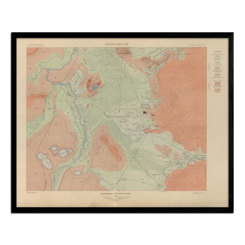 Yellowstone Geologic Map of Firehole Geyser Basin 1904 Map - Muir Way - Vintage Map