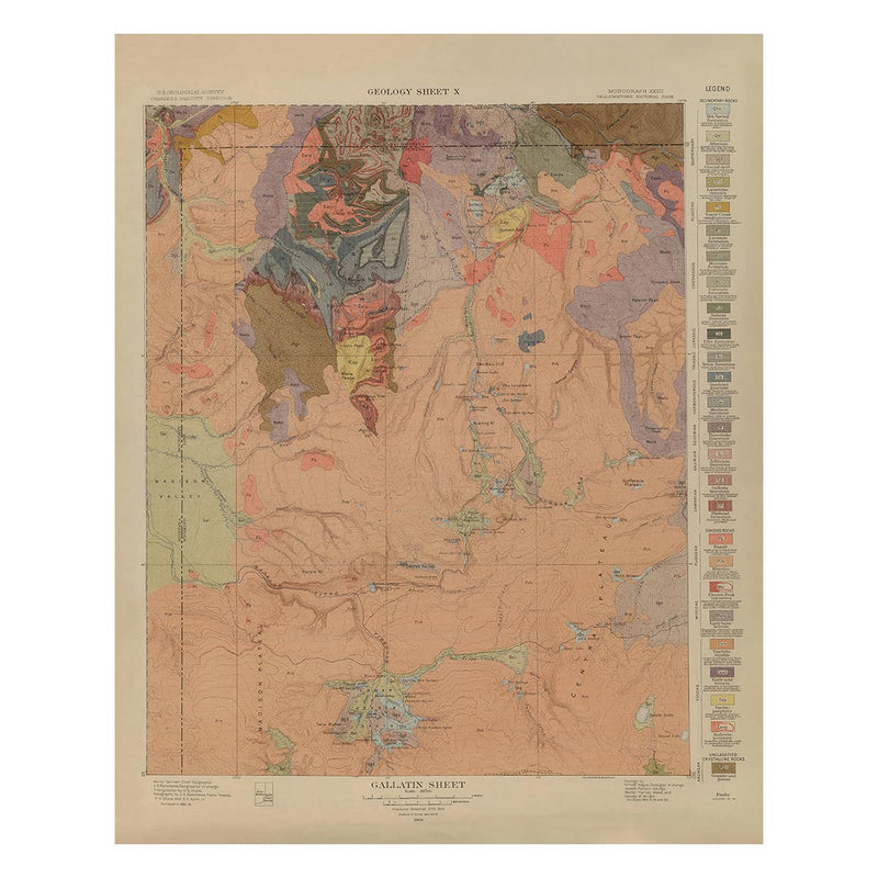 Yellowstone Geologic Map of Gallatin 1904 Map - Muir Way - Vintage Map