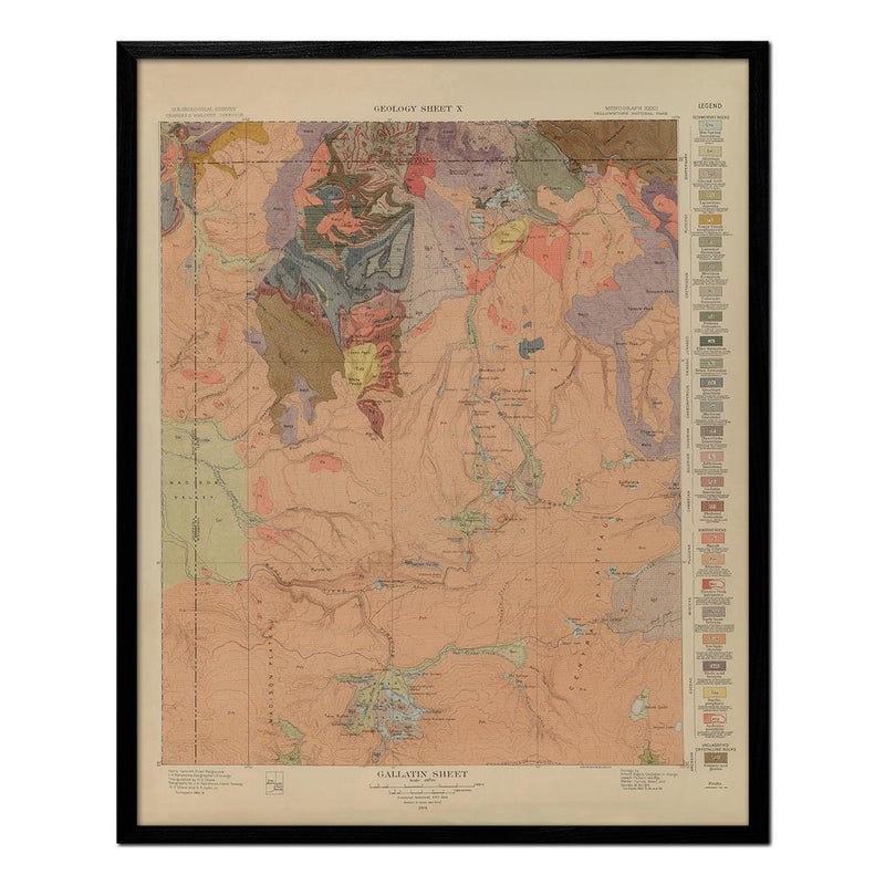 Yellowstone Geologic Map of Gallatin 1904 Map - Muir Way - Vintage Map