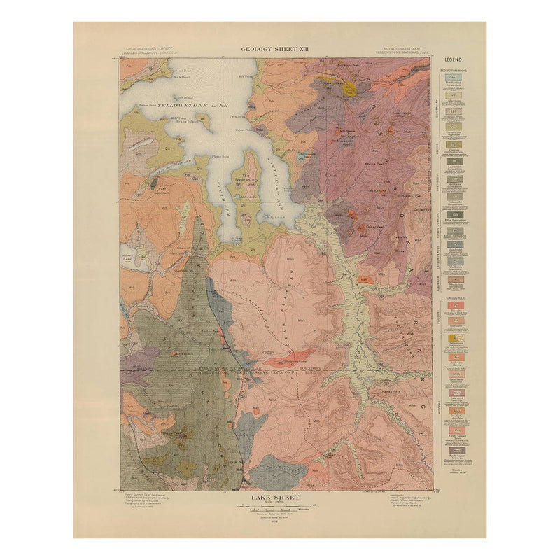 Yellowstone Geologic Map of Lake Section 1904 Map - Muir Way - Vintage Map