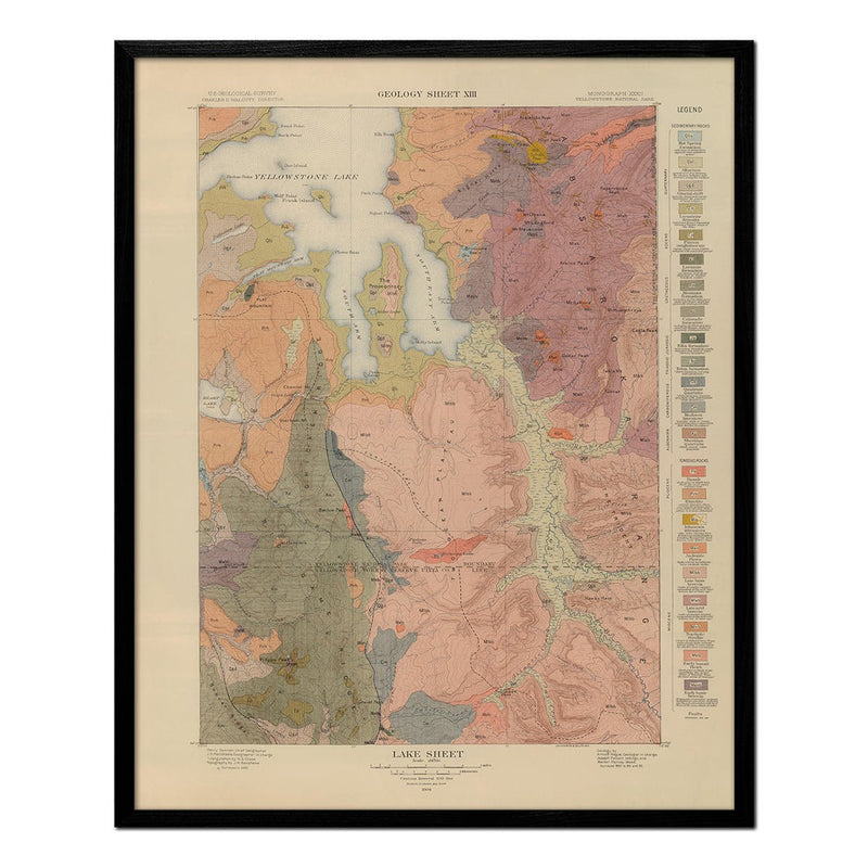 Yellowstone Geologic Map of Lake Section 1904 Map - Muir Way - Vintage Map