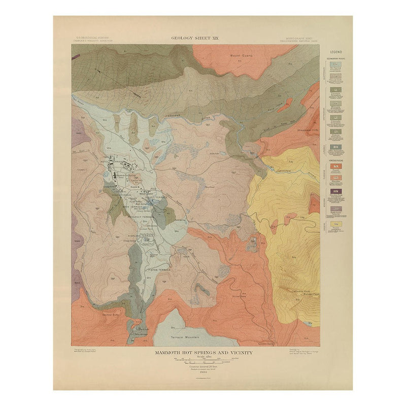 Yellowstone Geologic Map of Mammoth Hot Springs 1904 Map - Muir Way - Vintage Map
