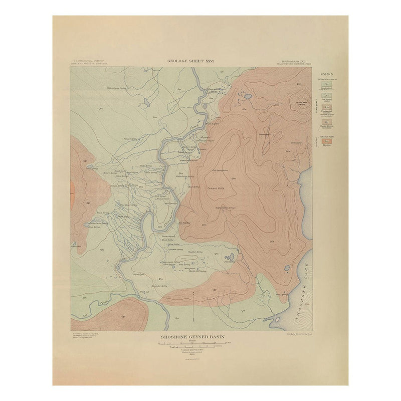Yellowstone Geologic Map of Shoshone Geyser Basin 1904 Map - Muir Way - Vintage Map