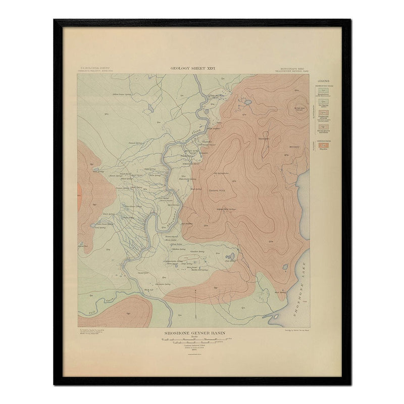 Yellowstone Geologic Map of Shoshone Geyser Basin 1904 Map - Muir Way - Vintage Map