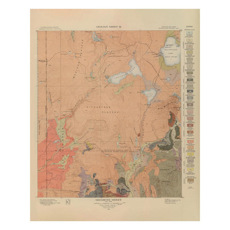 Yellowstone Geologic Map of Shoshone Section 1904 Map - Muir Way - Vintage Map