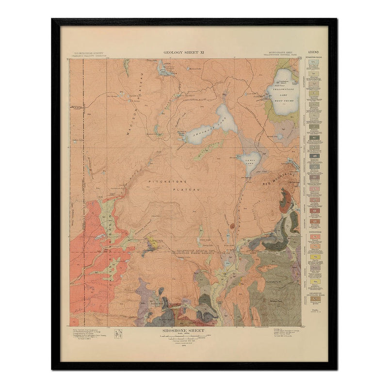 Yellowstone Geologic Map of Shoshone Section 1904 Map - Muir Way - Vintage Map