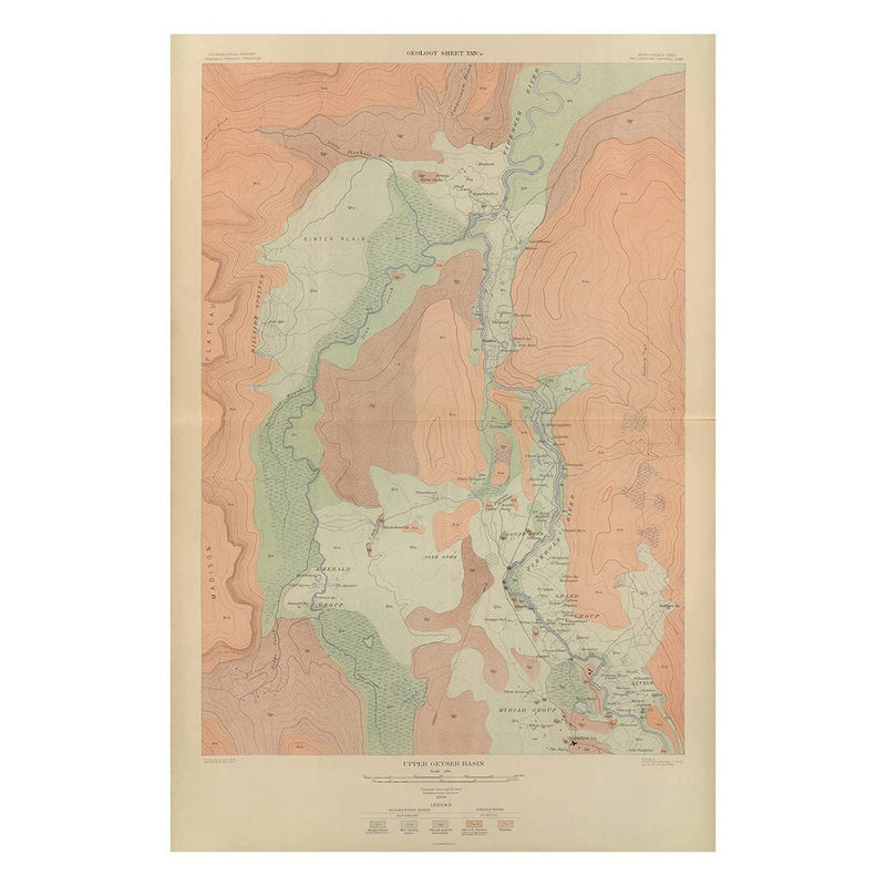 Yellowstone Geologic Map of Upper Geyser Basin 1904 Map - Muir Way - Vintage Map