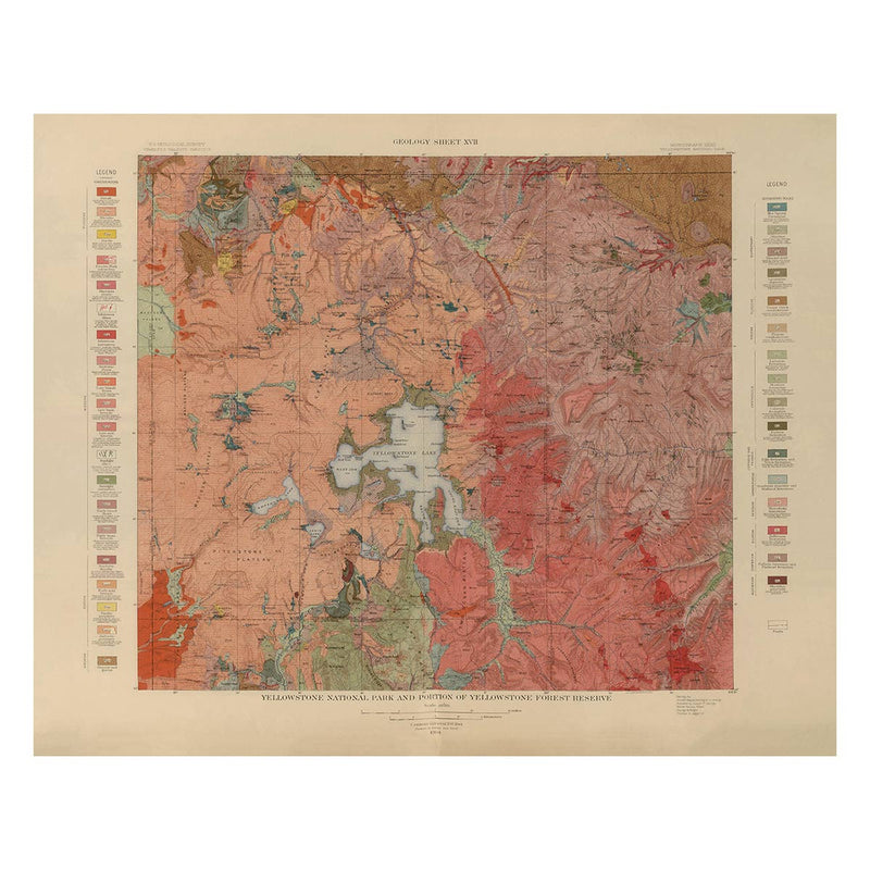Yellowstone Geologic Map of the National Park and Forest Preserve 1904 Map - Muir Way - Vintage Map