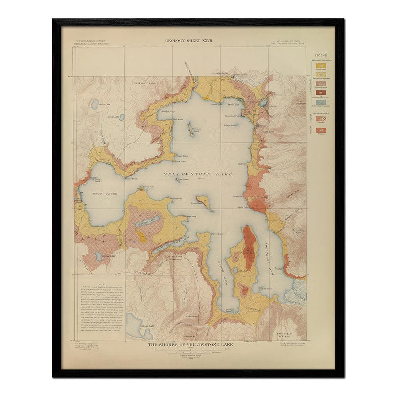 Yellowstone Geologic Map of the Shores of Yellowstone Lake 1904 Map - Muir Way - Vintage Map