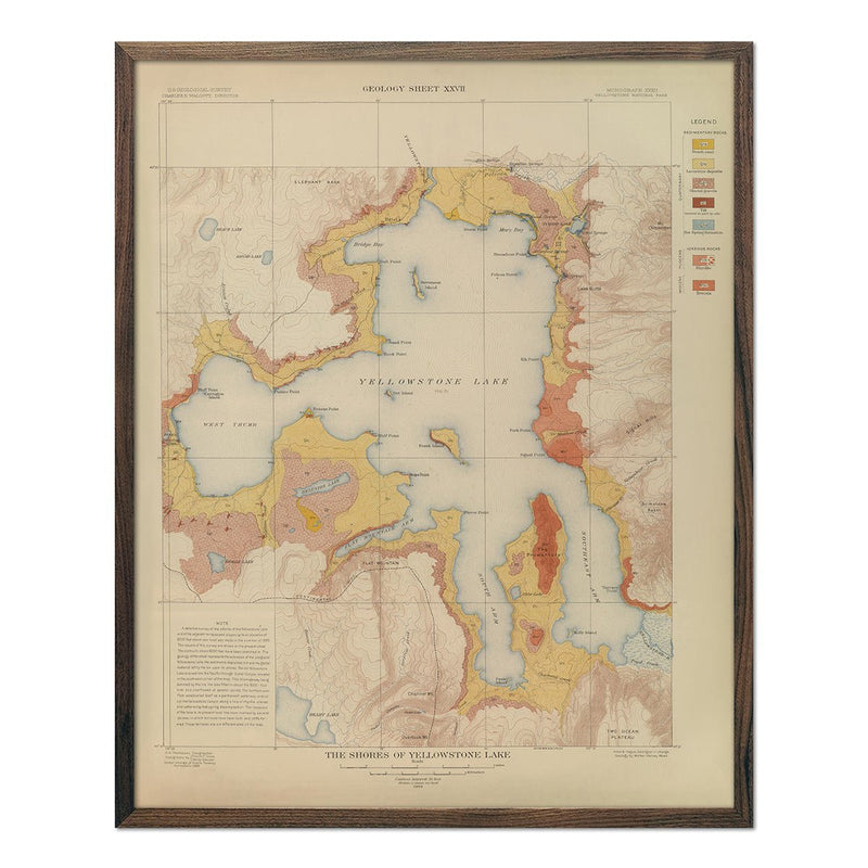 Yellowstone Geologic Map of the Shores of Yellowstone Lake 1904 Map - Muir Way - Vintage Map