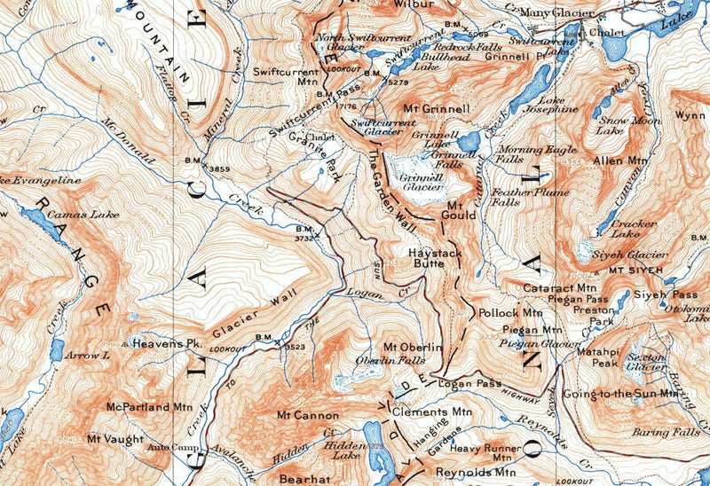 Glacier National Park 1938 USGS Map - Muir Way - Vintage Map