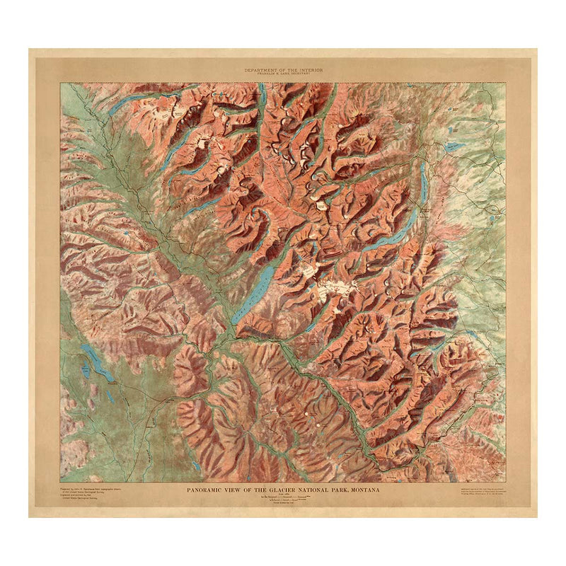 Glacier National Park Map 1914 - Muir Way - Vintage Map