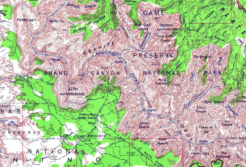 Grand Canyon National Park 1960 USGS Map - Muir Way - Vintage Map