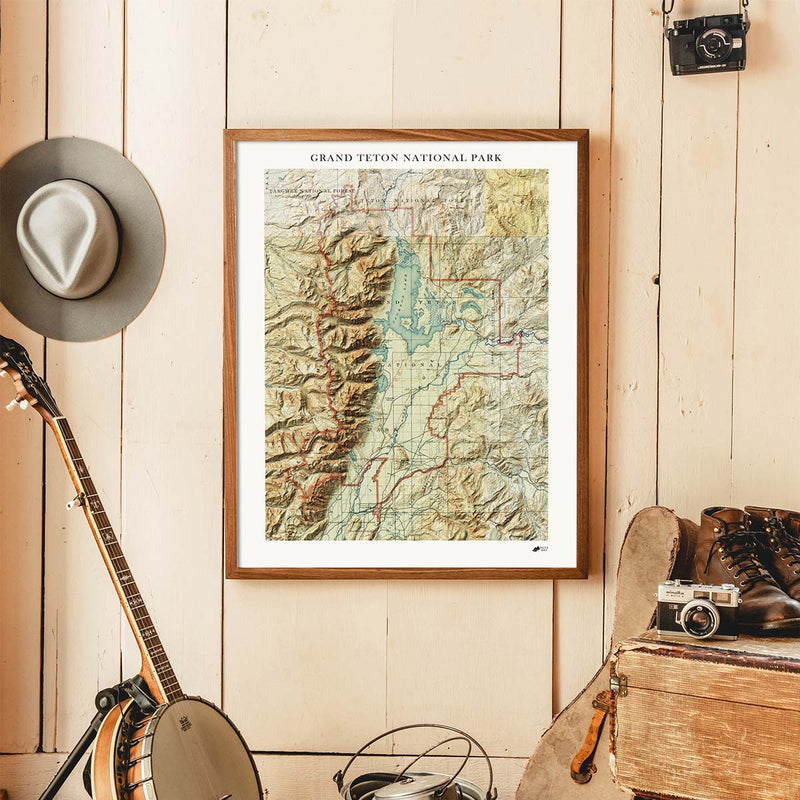Grand Teton Shaded Relief Map - Muir Way - Relief Series